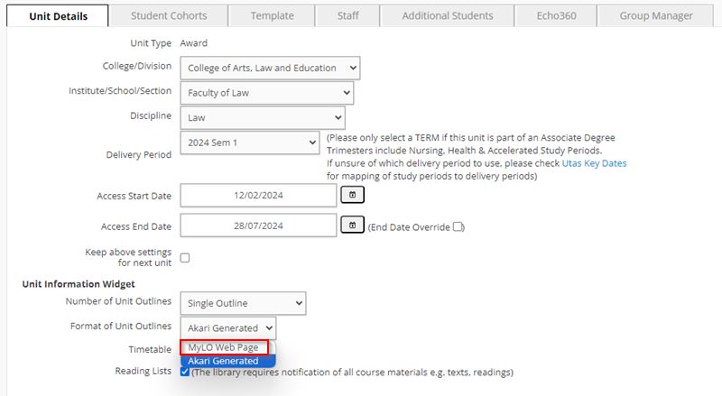 MyLO manager website option