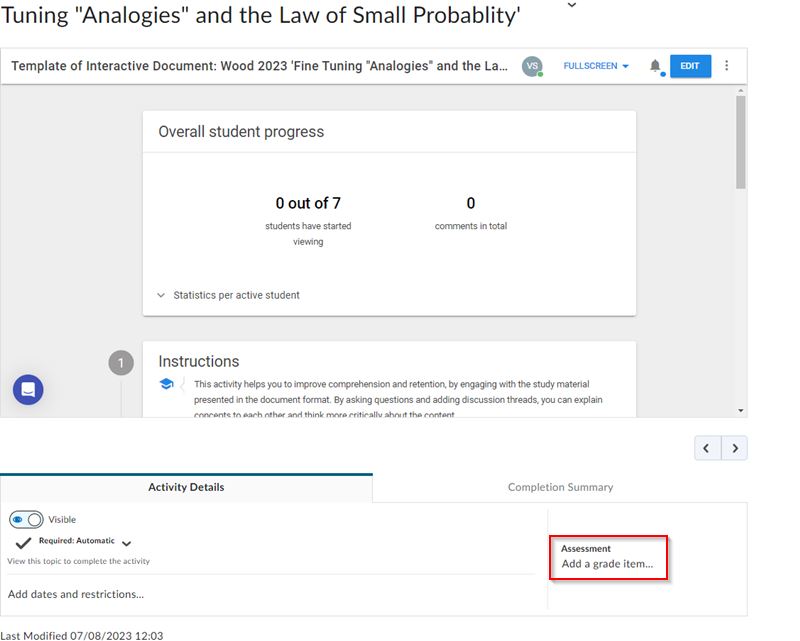 Add a grade item