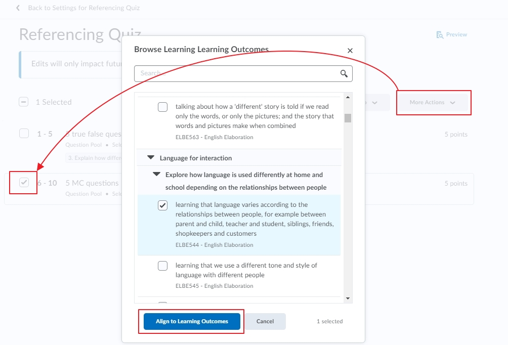 Press Align to Learning OUtcomes