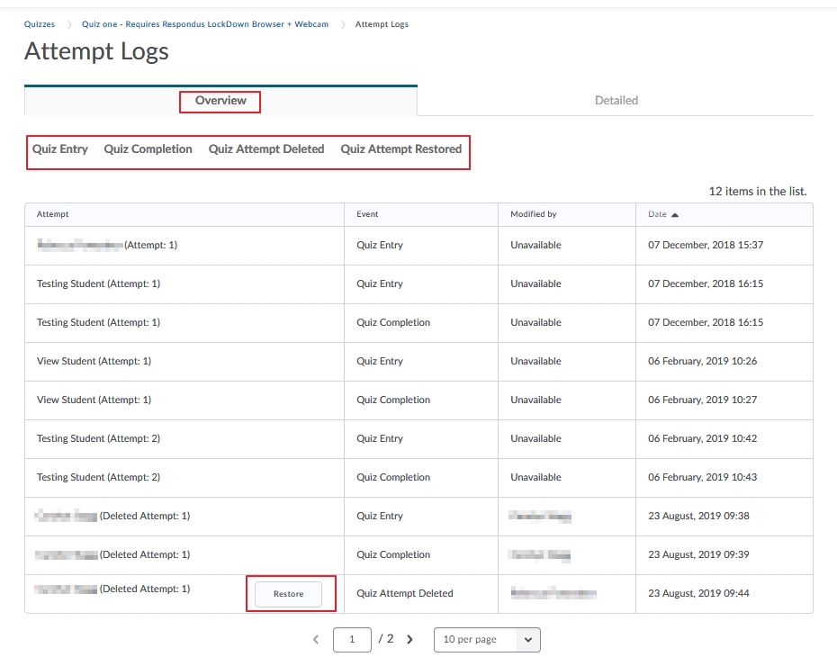 Quiz Attempts Logs