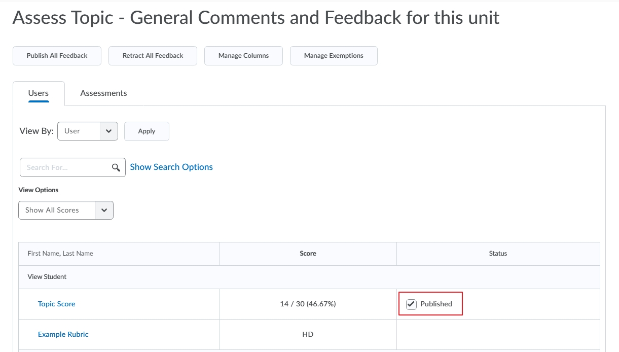 Published feedback in discussion tool