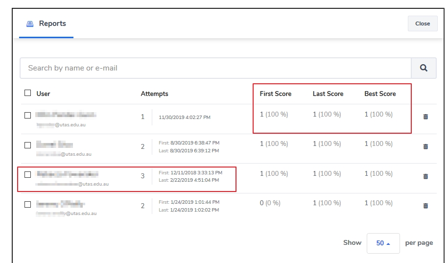 View overall scores and press on a user for more informaiton