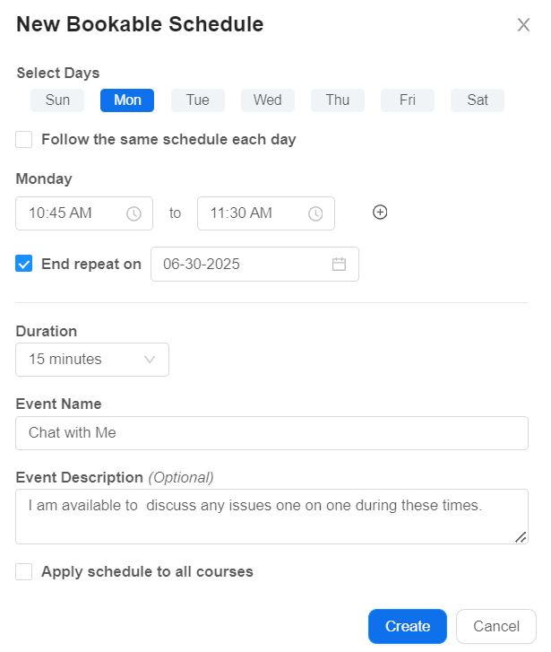 Create your schedule