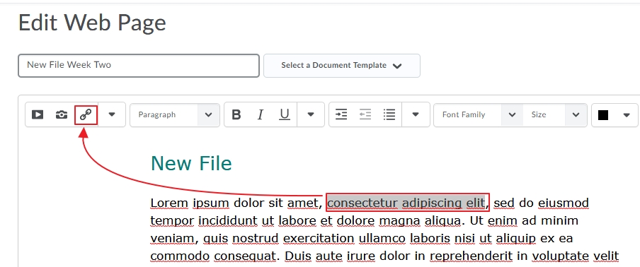 Highlight your text and select Quicklink